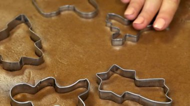 Kadın eli çikolatalı Noel kurabiyeleri. Kadın hamur yoğuruyor