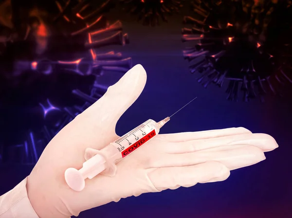 Vaccine pneumonia sars virus on hand in medical glove — Stock Photo, Image