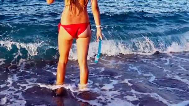 Mar chica piernas aletas y nalgas aprender snorkeling — Vídeos de Stock