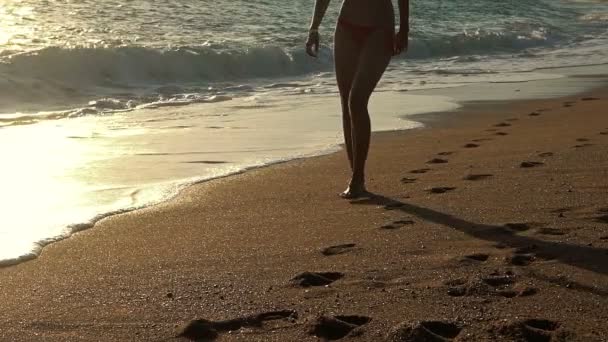 Praia de férias menina sai do mar — Vídeo de Stock