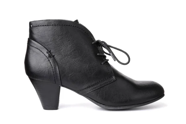 Single Black Leather Women Shoe Isolated White — стоковое фото