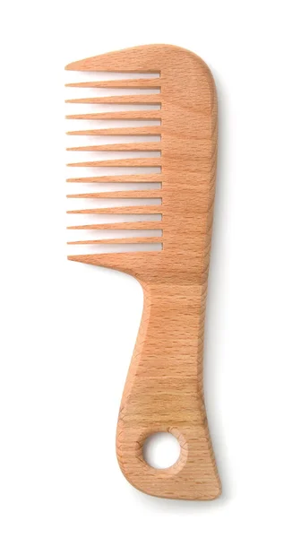 Top View Wooden Comb Isolated White — Stock Photo, Image