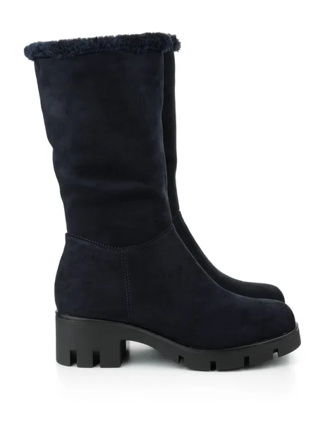 Botas Gamuza Negro Invierno Aisladas Blanco —  Fotos de Stock