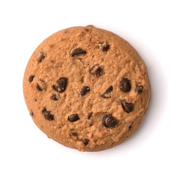 Ovanifrån Choklad Chip Cookie Isolatec Vitt — Stockfoto