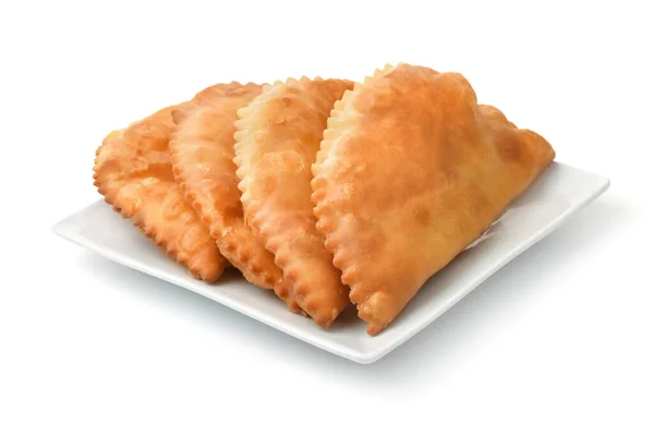 Chebureki Plato Aislado Blanco — Foto de Stock