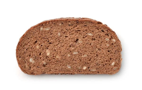 Snijd Volkoren Roggebrood Met Zemelen Zaden Geïsoleerd Wit — Stockfoto