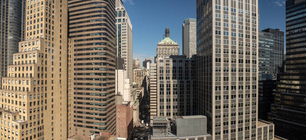 Panorama of miscellaneous office skyscraper buildings around 45th street in New York City