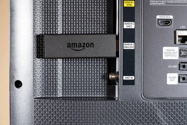 Amazon Fire TV streaming stick in SmartTV — Stock Photo, Image