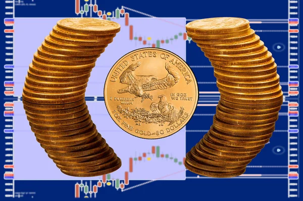 Złota moneta Orzeł otoczony Pierścionek ze złota — Zdjęcie stockowe