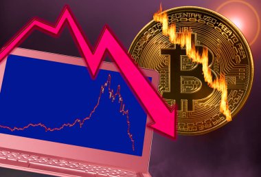 Bitcoin para pazar kazasında dizüstü grafik ile kırık