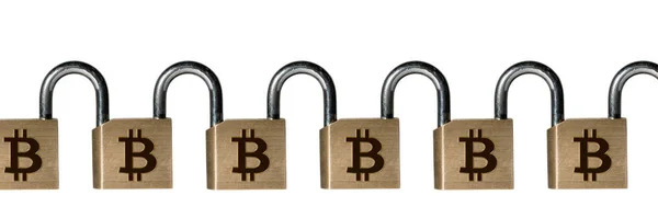 Chain of brass padlocks to illustrate blockchain — Stock Photo, Image