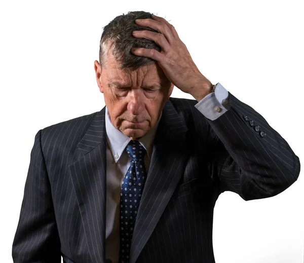Front view of senior caucasian man worried and afraid — Stock Photo, Image