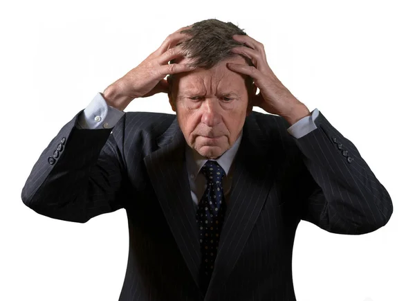 Front view of senior caucasian man worried and afraid — Stock Photo, Image