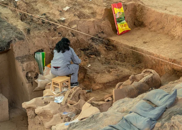 Terracotta Ordusu savaşçıları Xian Çin 'in dışındaki İmparator mezarında gömülü. — Stok fotoğraf