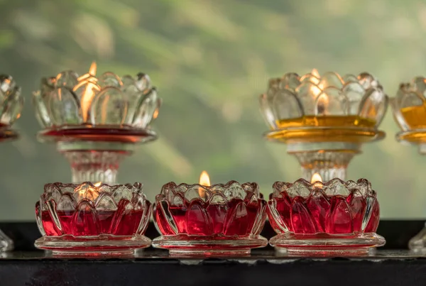 Votive candles in glass dishes at Wild Goose Pagoda — Stock Photo, Image