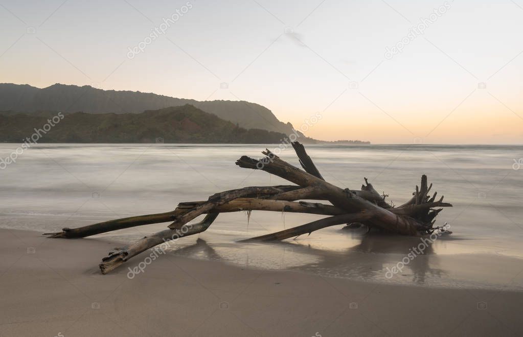 Dawn and sunrise at  Hanalei Bay on Kauai Hawaii