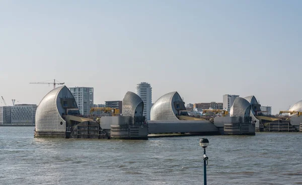 Thames barrier across river in Greenwich — Stock Photo, Image