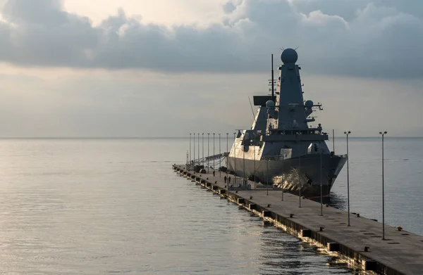 A HMS Duncan kikötött Royal Navy romber Korfun — Stock Fotó