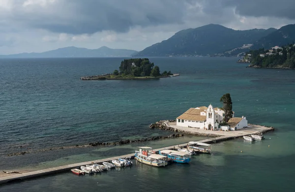 Vlacherna monastery near the airport on island of Corfu — Stock Photo, Image