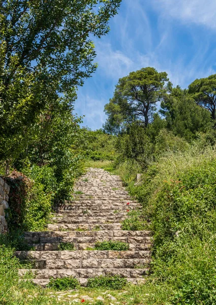 Pasos a la fortaleza sobre la ciudad croata de Novigrad en el condado de Istria — Foto de Stock