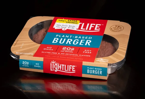 Lightlife plant based burger in package of two patties — Stock Photo, Image