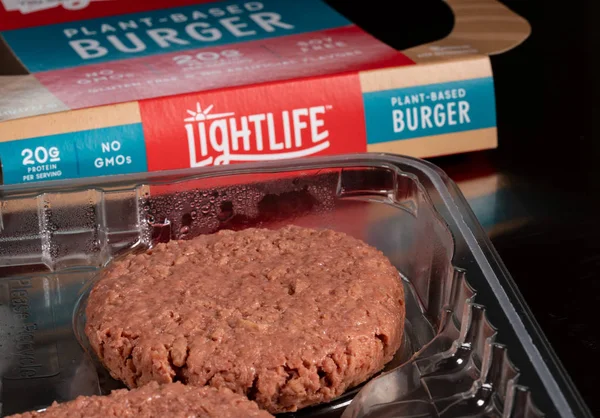 Lightlife plant based burger in package of two patties — Stock Photo, Image