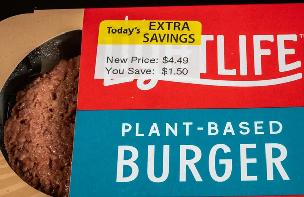 Lightlife plant based burger in package of two patties — Stock Photo, Image