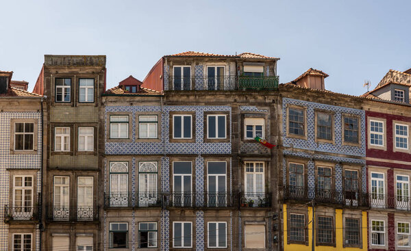 Detail of old homes and apartments in downtown Porto