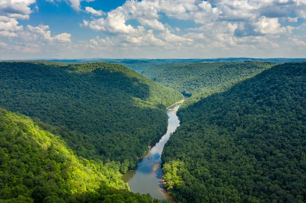 Garganta estrecha del río Cheat aguas arriba del Parque Estatal Coopers Rock en Virginia Occidental —  Fotos de Stock