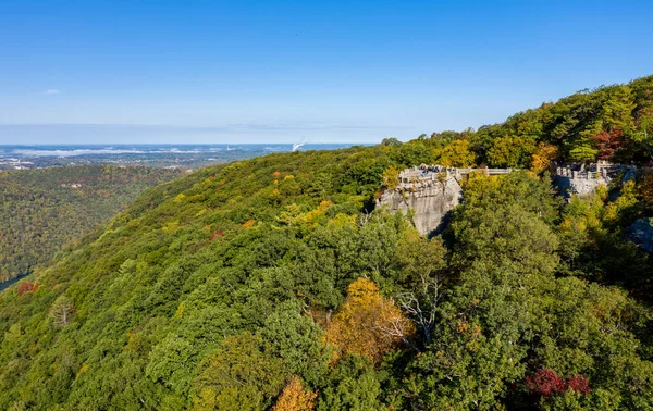 Panorama Coopers Rock státní park s výhledem na řeku Cheat v západní Virginii s podzimními barvami — Stock fotografie