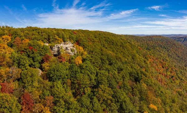 Panorama Coopers Rock státní park s výhledem na řeku Cheat v západní Virginii s podzimními barvami — Stock fotografie