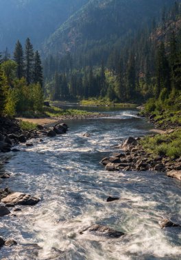 Washington eyaletindeki Wenatchee Nehri üzerindeki Tumwater Kanyonu boru hattı köprüsünün görüntüsü.