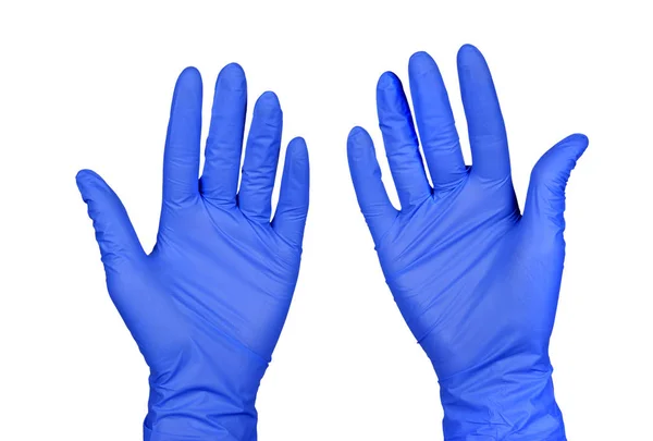 Handen in medische handschoenen geïsoleerd op een witte achtergrond. — Stockfoto