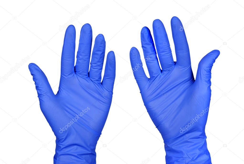 Hands in medical gloves isolated on a white background.