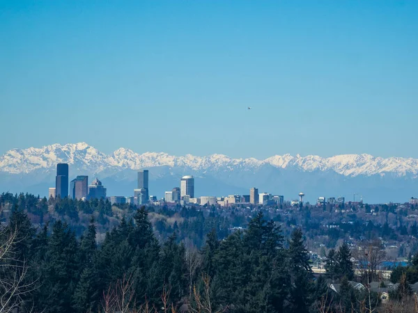 Vista Del Horizonte Seattle Soleada Mañana Invierno — Foto de Stock
