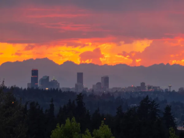 Vista Del Horizonte Del Atardecer Seattle Día Soleado — Foto de Stock