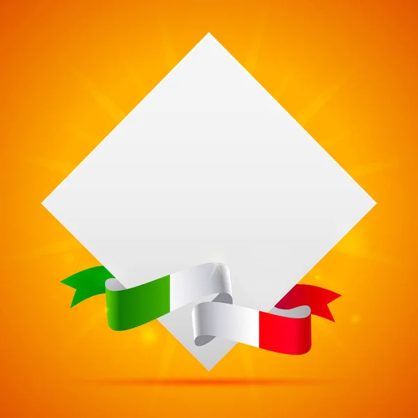 Fondo Naranja Con Cinta Bandera Italiana Hoja Papel Menú Diseño — Vector de stock