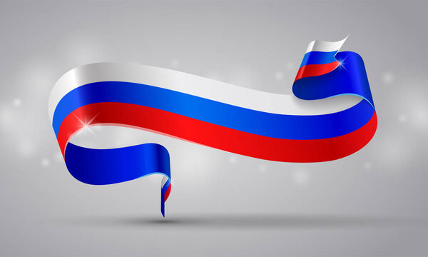 Russian flag curved ribbon or banner. Russia symbol, 12 June. JPG include isolated path