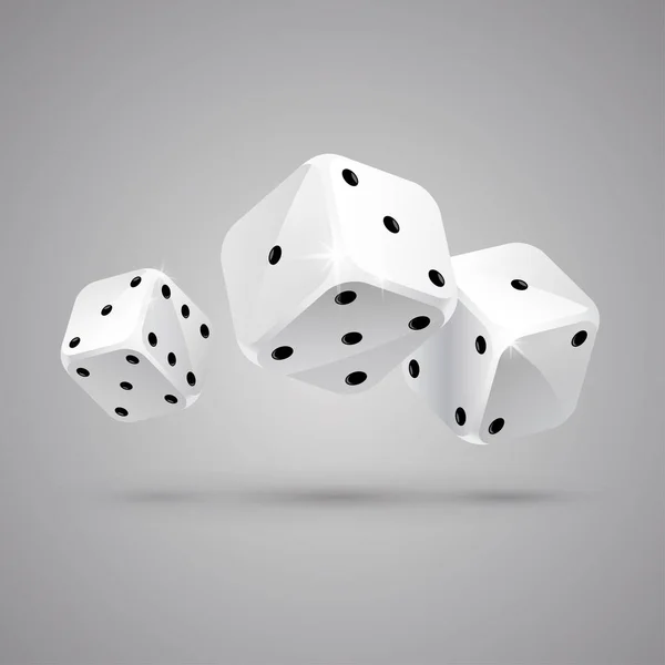 Drei Fallende Weiße Spielwürfel Auf Grauem Hintergrund Casino Glücksspiel Poker — Stockvektor