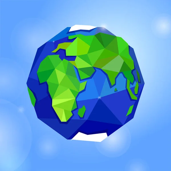 Globe Terre Planète Sur Fond Ciel Bleu Style Triangulaire Polygonal — Image vectorielle