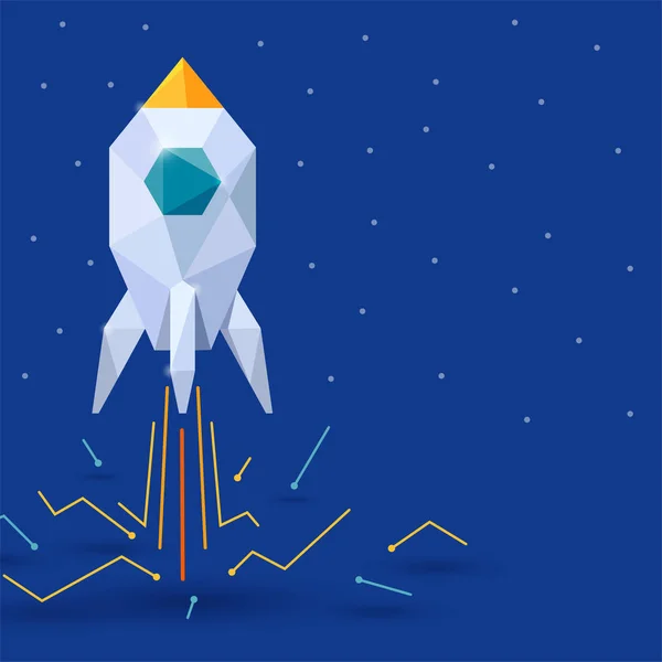 Banner Con Cohete Espacial Sobre Fondo Estrellas Azules Concepto Inicio — Vector de stock