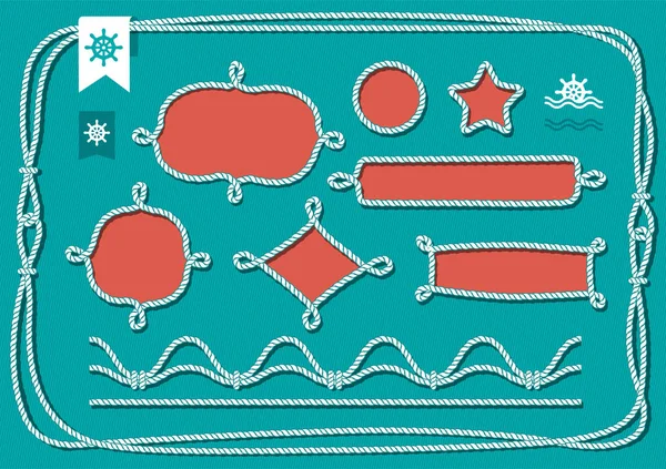 İp kenarlık kümesi. Deniz tasarım öğesi. Düğüm çerçeve