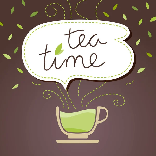 Tea Time Card Design Mit Einer Tasse Grünem Tee Vektorillustration — Stockvektor