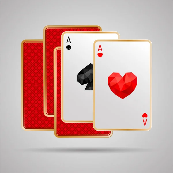 Dois Ases Cinco Cartas Baralho Par Ganhar Mão Poker Jpg — Vetor de Stock