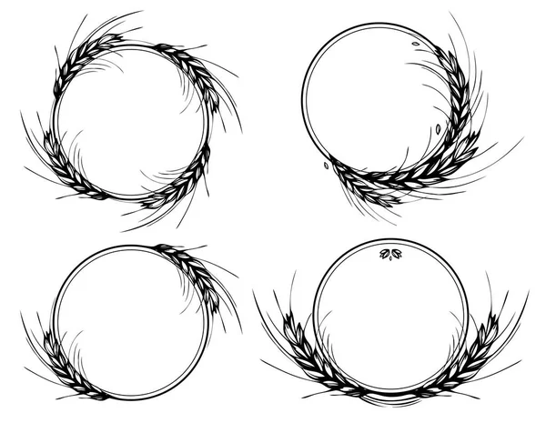 Marcos Redondos Centeno Cebada Trigo Corona Sobre Fondo Blanco Diseño — Archivo Imágenes Vectoriales