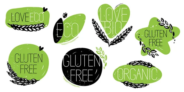 Uppsättning Gluten Fri Organiska Älskar Bio Eco Ikoner Eller Etiketter — Stock vektor