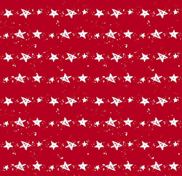 Rojo Blanco Dibujado Mano Estrellas Gotas Patrón Sin Costuras Navidad — Vector de stock