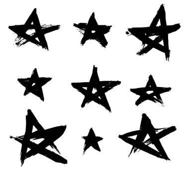 El yıldız çekilmiş. Siyah ve beyaz fırça ve grunge tarzı. Jpg izole yolun ekleyin