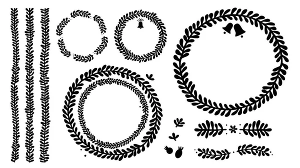 黑白圣诞花环 槲寄生分行设置 花卉设计元素 — 图库矢量图片