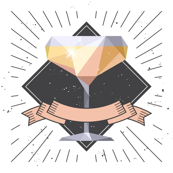 Sektglas Und Schleife Vorhanden Template Grunge Design Für Drink Party — Stockvektor